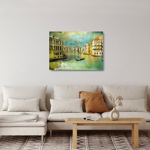 Kép - velencei csatorna és gondolák (üvegen) (70x50 cm)