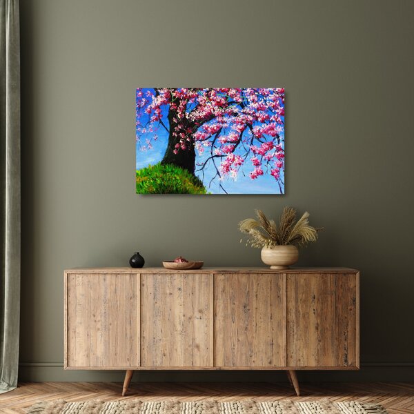 Kép festett cseresznyevirágok (üvegen) (70x50 cm)