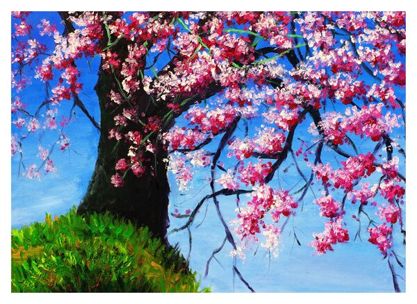 Kép festett cseresznyevirágok (üvegen) (70x50 cm)