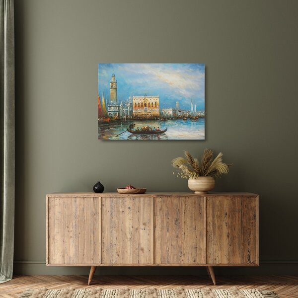 Kép - gondola Velencén áthaladva, olajfestmény (üvegen) (70x50 cm)