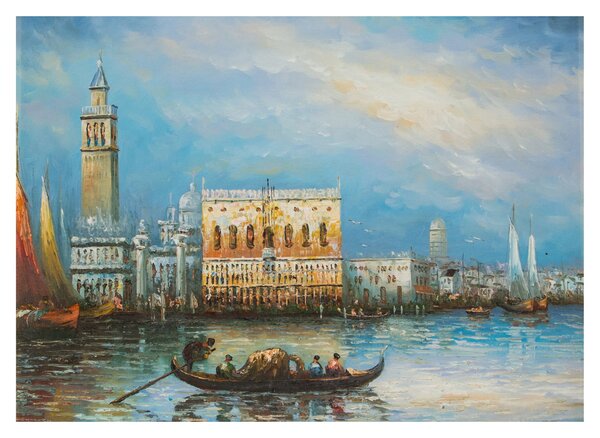 Kép - gondola Velencén áthaladva, olajfestmény (üvegen) (70x50 cm)