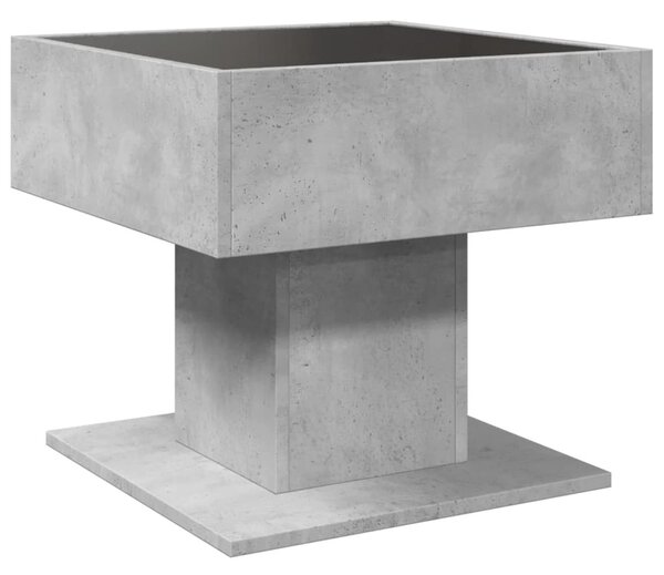 Betonszürke szerelt fa dohányzóasztal LED-del 50 x 50 x 45 cm