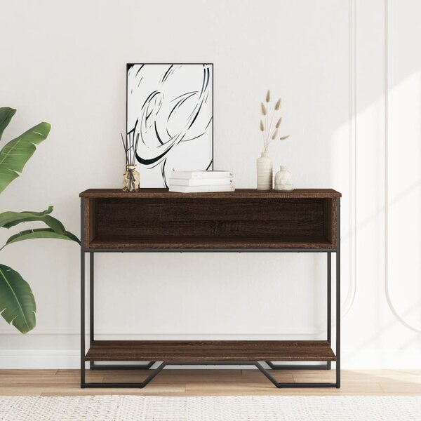 Barna tölgyszínű szerelt fa dohányzóasztal 100x35x74,5 cm