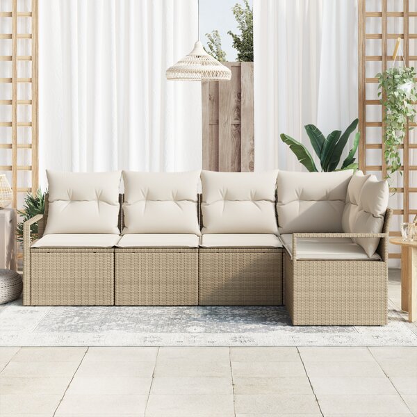 Kerti Kanapé Szett párnával 5 pcs Beige és Fehér polirattan
