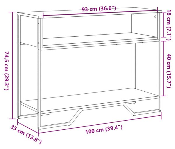 Barna tölgyszínű szerelt fa dohányzóasztal 100x35x74,5 cm