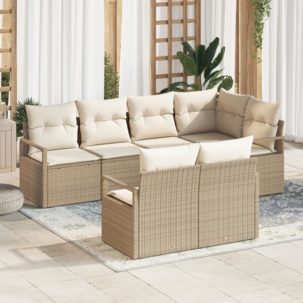 Kerti Kanapé Szett párnával 7 pcs Beige és Fehér polirattan
