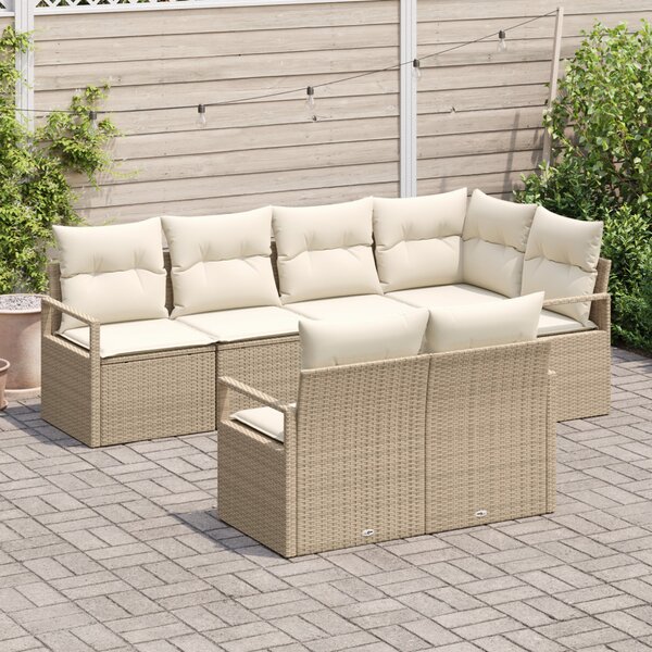 Kerti Kanapé Szett párnával 7 pcs Beige és Fehér polirattan