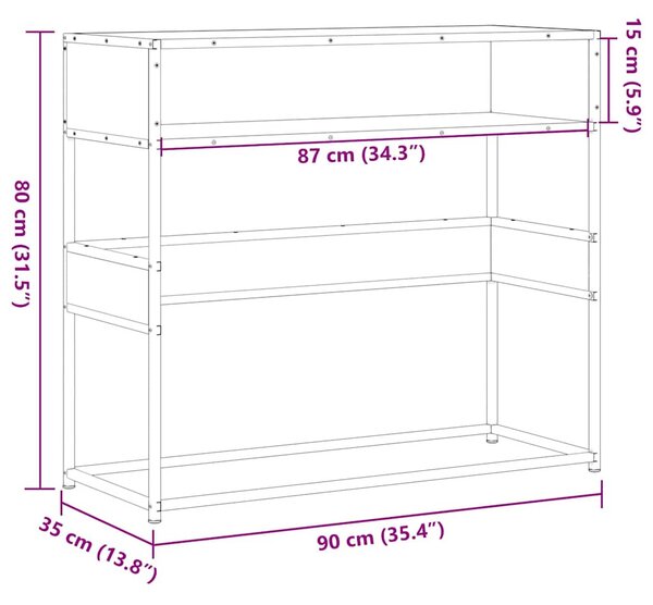 Barna tölgyszínű szerelt fa tálalóasztal 90x35x80 cm