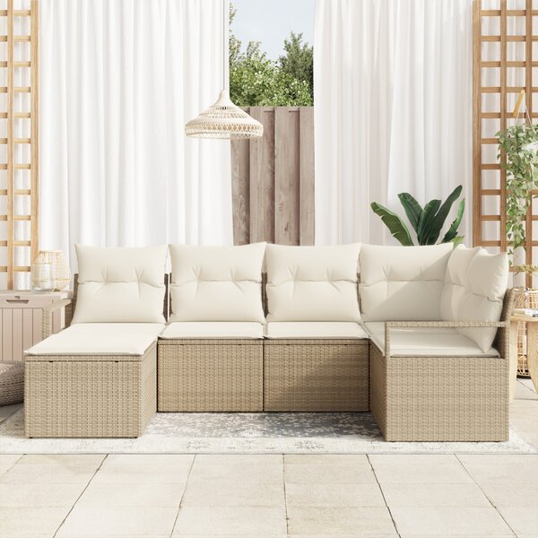 Kanapé Szett 6 db Beige és krém polirattan