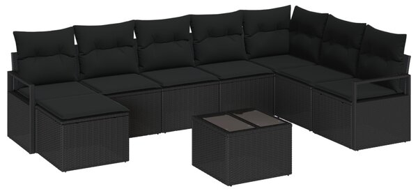 Kanapé Szett párnával tárolóval 9 pcs Fekete polirattan