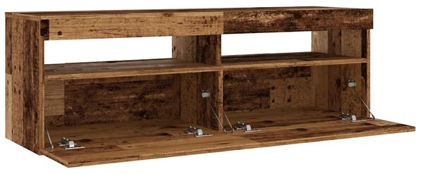 Antik fa színű szerelt fa TV-szekrény LED-ekkel 120x35x40 cm