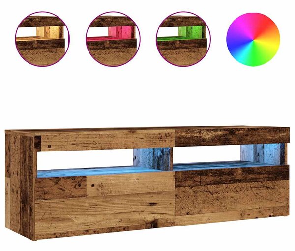Antik fa színű szerelt fa TV-szekrény LED-ekkel 120x35x40 cm
