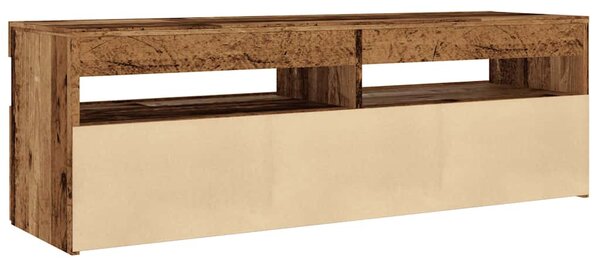 Antik fa színű szerelt fa TV-szekrény LED-ekkel 120x35x40 cm