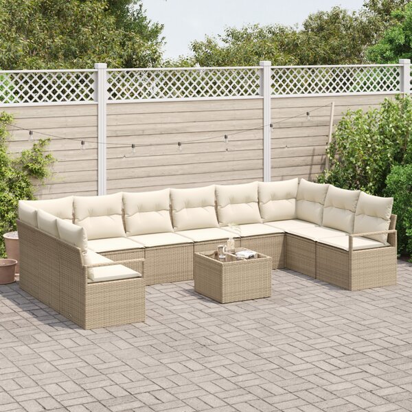 Kerti Kanapé Szett párnával 11 pcs Beige és krém polirattan
