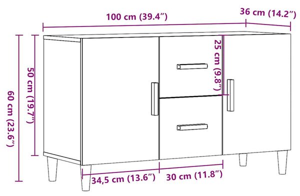 Antik fa színű szerelt fa tálalószekrény 100 x 36 x 60 cm