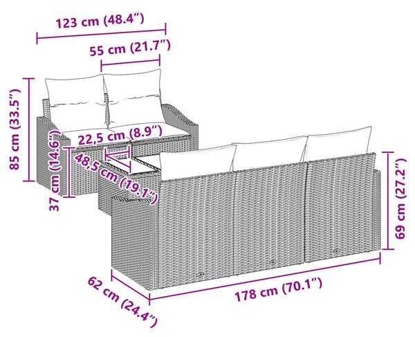 Kanapé Szett párnával tárolóval 6 pcs Szürke polirattan