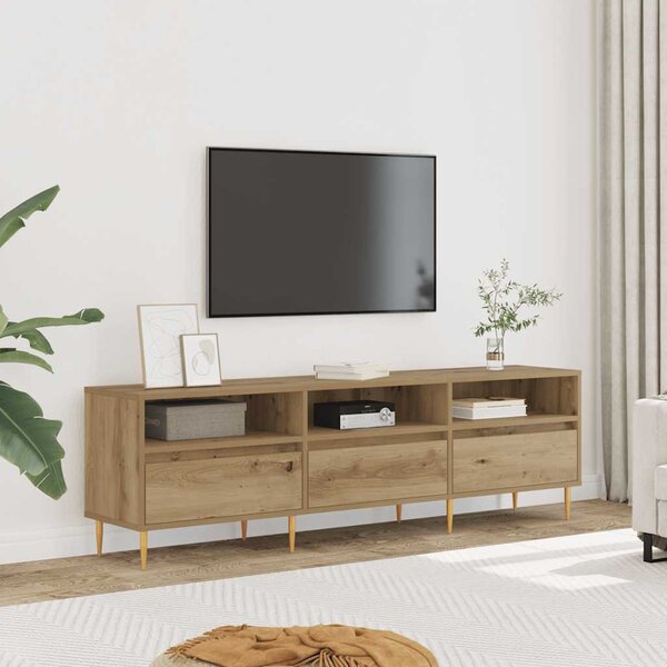 Kézműves tölgy színű szerelt fa TV-szekrény 150 x 30 x 44,5 cm
