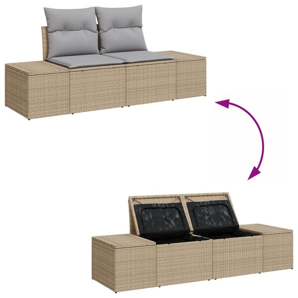 Kerti Kanapé Szett 7 pcs Beige és Világosszürke Poli rattan