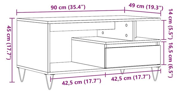 Antik fa színű szerelt fa dohányzóasztal 90 x 49 x 45 cm