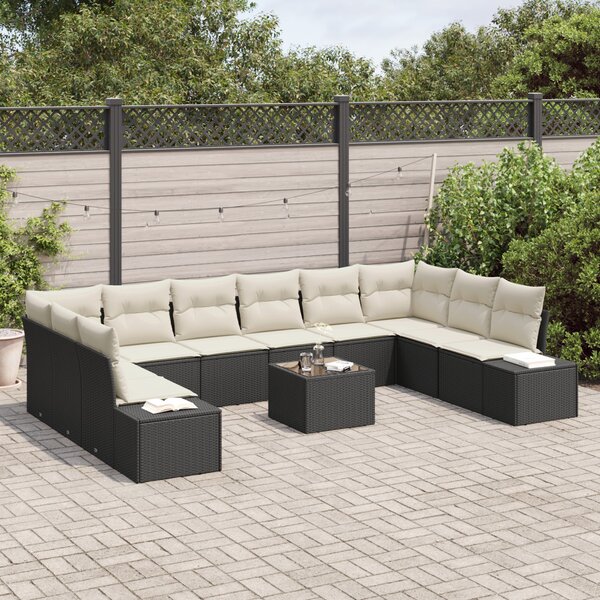 Kerti Kanapé Szett párnával 10 pcs Fekete és Krém Polyrattan