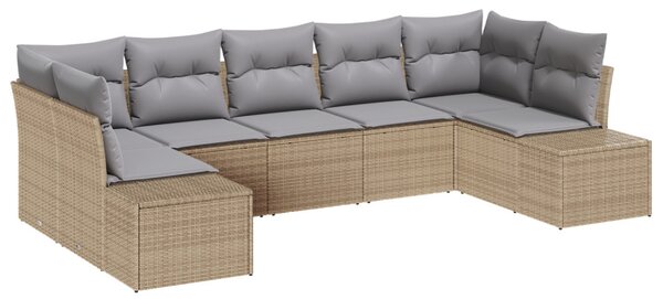 Kerti Kanapé Szett 7 pcs Beige és Világosszürke Poli rattan