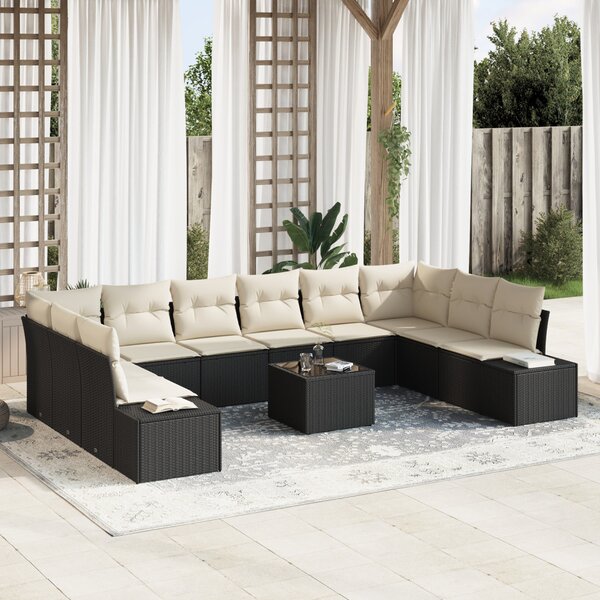 Kerti Kanapé Szett párnával 10 pcs Fekete és Krém Polyrattan