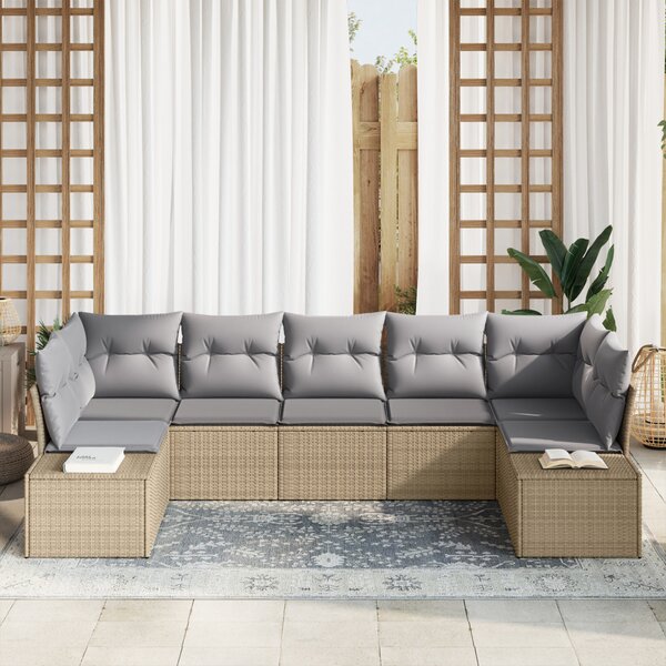 Kerti Kanapé Szett 7 pcs Beige és Világosszürke Poli rattan