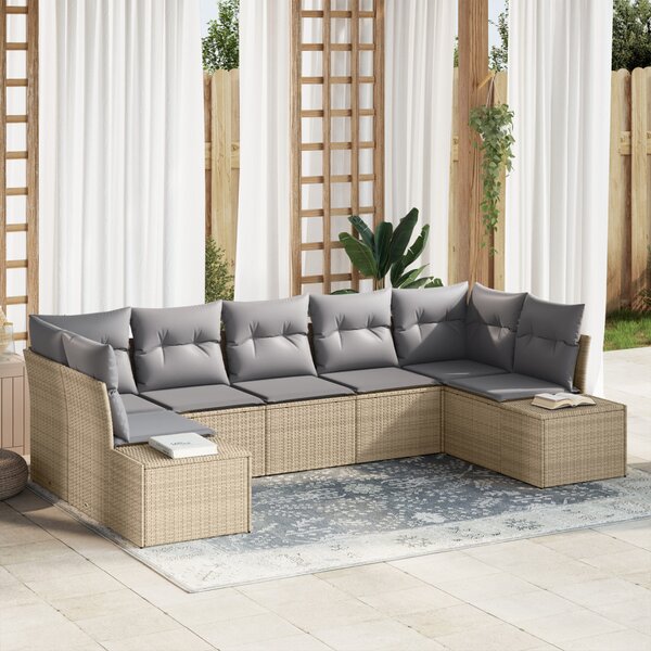 Kerti Kanapé Szett 7 pcs Beige és Világosszürke Poli rattan