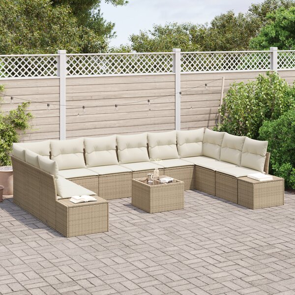 Kerti Kanapé Szett párnával 10 pcs Beige és krém Polyrattan