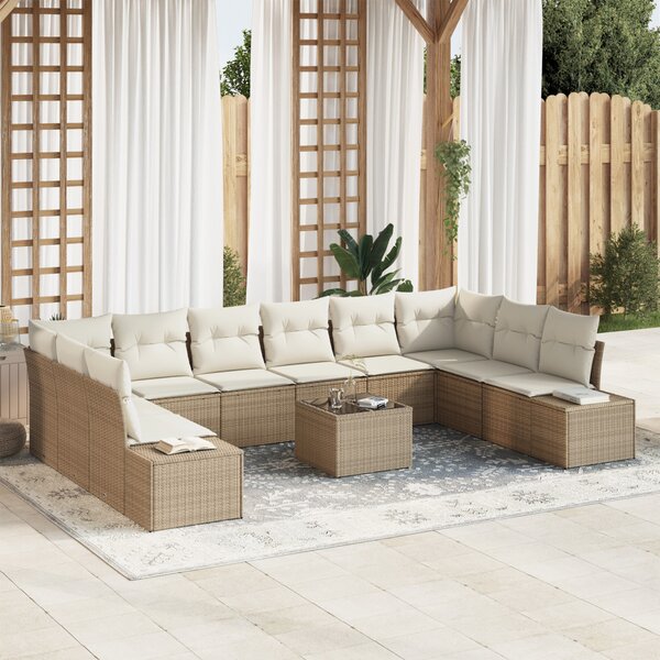 Kerti Kanapé Szett párnával 10 pcs Beige és krém Polyrattan