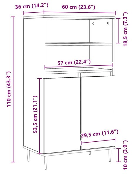 Kézműves tölgy színű szerelt fa magasszekrény 60 x 36 x 110 cm