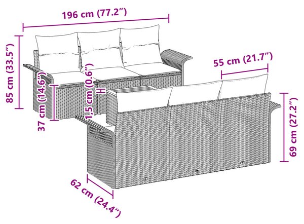 Kerti Kanapé Szett 7 pcs Beige és Világosszürke polirattan