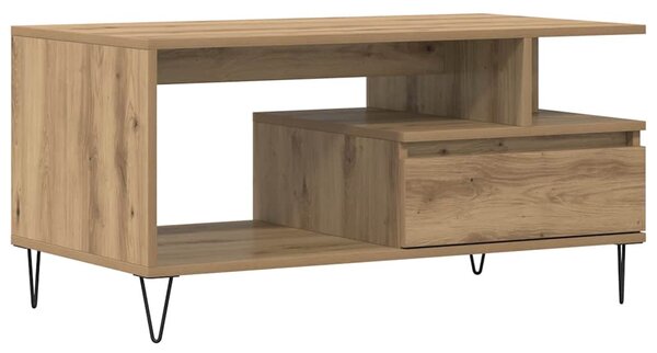 Kézműves tölgy színű szerelt fa dohányzóasztal 90x49x45 cm
