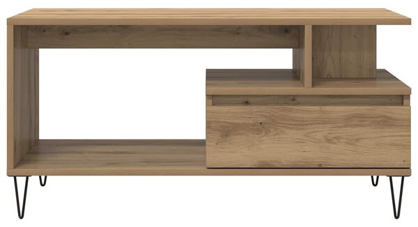 Kézműves tölgy színű szerelt fa dohányzóasztal 90x49x45 cm