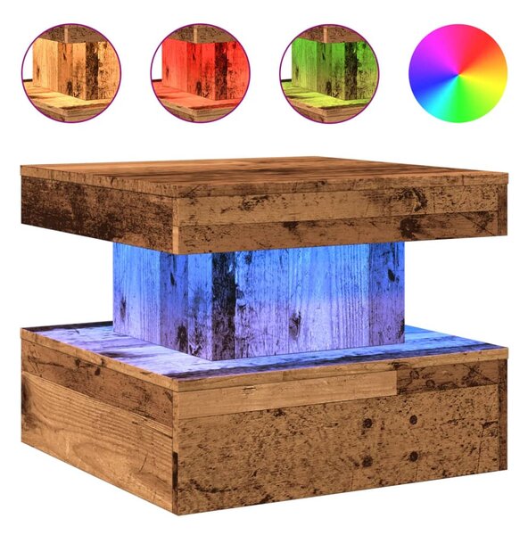 Antik fa színű dohányzóasztal LED-lámpákkal 50 x 50 x 40 cm