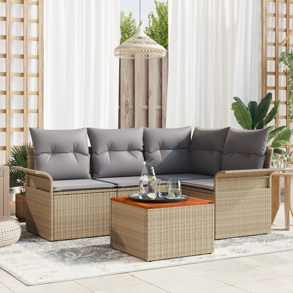 Kerti Kanapé Szett 5 pcs Beige és Világosszürke polirattan