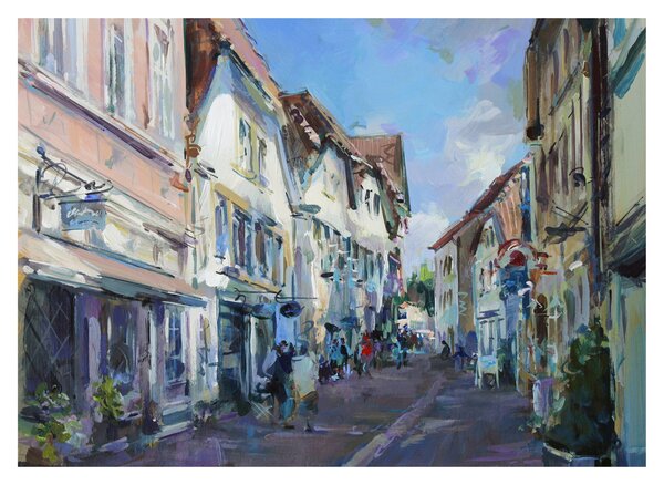 Kép - régi város sikátora, akril festmény (üvegen) (70x50 cm)
