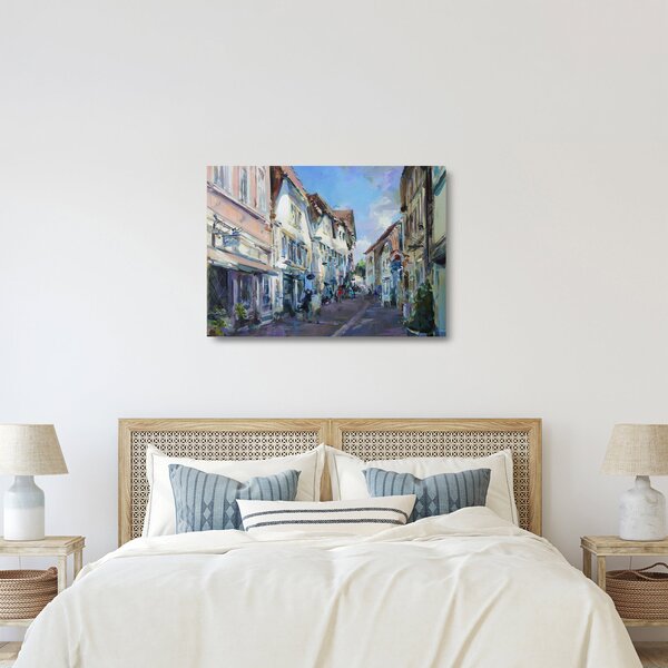 Kép - régi város sikátora, akril festmény (üvegen) (70x50 cm)