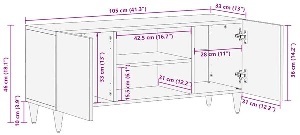 Tároló szekrények Sokszínű 105 x 33,5 x 46 cm Tömör Mangófát