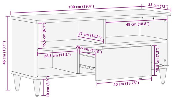 Tároló szekrények Sokszínű 100 x 33,5 x 46 cm Tömör Mangófát