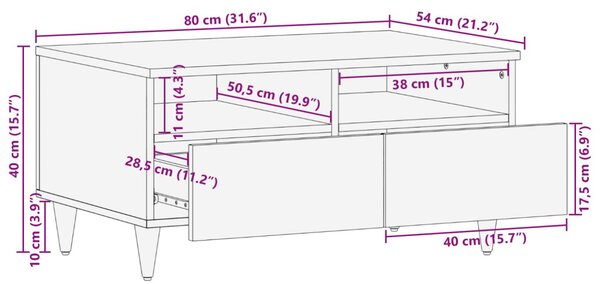 Dohányzóasztal fiókkal Sokszínű 80 x 54 x 40 cm Tömör Mangófát