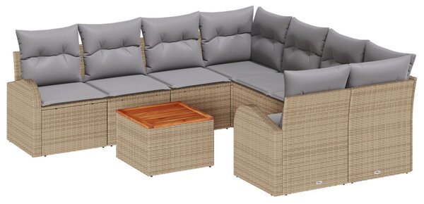 Kerti Kanapé Szett 9 db Beige és Világosszürke polirattan