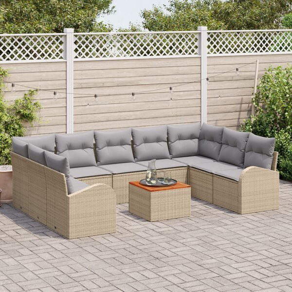 Kerti Kanapé Szett 10 pcs Beige és Világosszürke polirattan