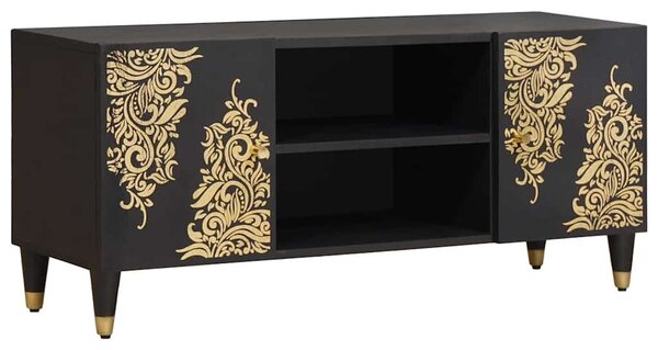 TV szekrény polcokkal Fekete 105 x 33 x 46 cm Tömör Mangófát