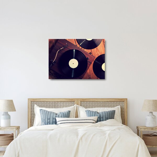 Gramofon lemezek képe (üvegen) (70x50 cm)