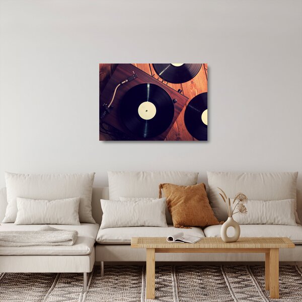Gramofon lemezek képe (üvegen) (70x50 cm)
