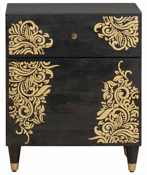 Éjjeli szekrény ajtóval Fekete 50 x 33 x 60 cm Tömör Mangófát