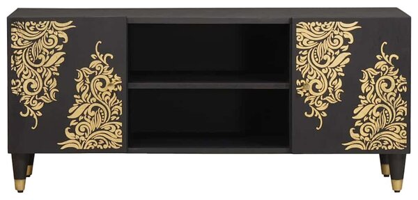 TV szekrény polcokkal Fekete 105 x 33 x 46 cm Tömör Mangófát