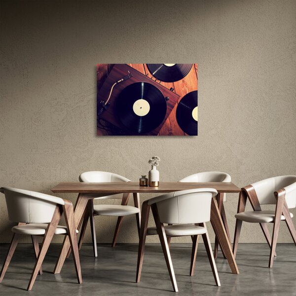 Gramofon lemezek képe (üvegen) (70x50 cm)