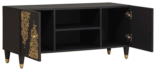 TV szekrény polcokkal Fekete 105 x 33 x 46 cm Tömör Mangófát
